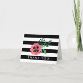 Black Stripe & Pink Floral Hartelijk dank Bedankkaart (Voorkant)