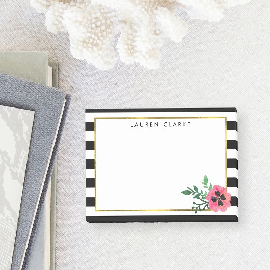 Black Stripe & Pink Floral Sticky Notes