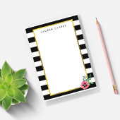 Black Stripe & Pink Floral Sticky Notes