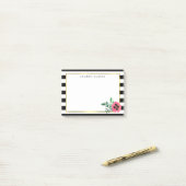 Black Stripe & Pink Floral Sticky Notes (Op bureau)