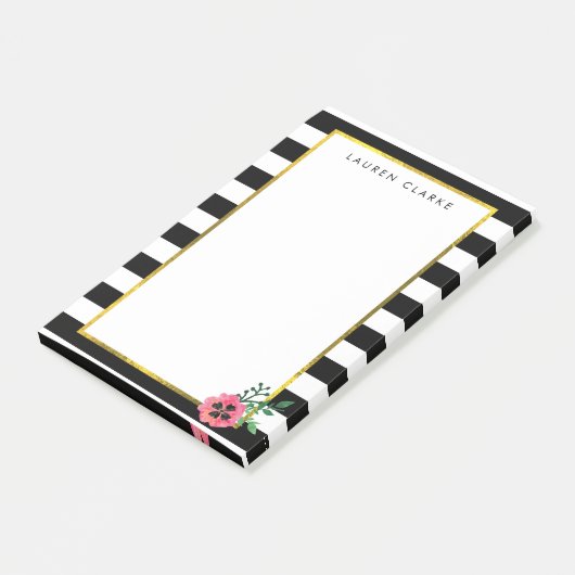 Black Stripe & Pink Floral Sticky Notes (Schuin)