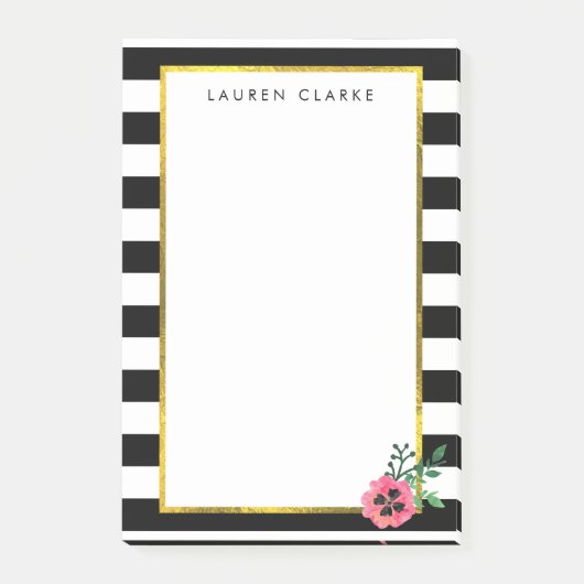 Black Stripe & Pink Floral Sticky Notes (Voorkant)