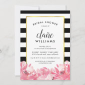 Black Stripe & Pink Peony Bridal Shower Kaart (Voorkant)
