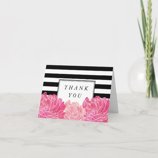 Black Stripe & Pink Peony Hartelijk dank Bedankkaart (Voorkant)