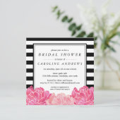 Black Stripe & Pink Peony Vrijgezellenfeest Kaart (Staand voorkant)