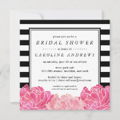 Black Stripe & Pink Peony Vrijgezellenfeest Kaart (Voorkant)
