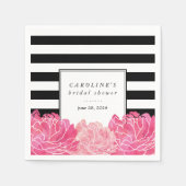 Black Stripe & Pink Peony Vrijgezellenfeest Servet (Voorkant)