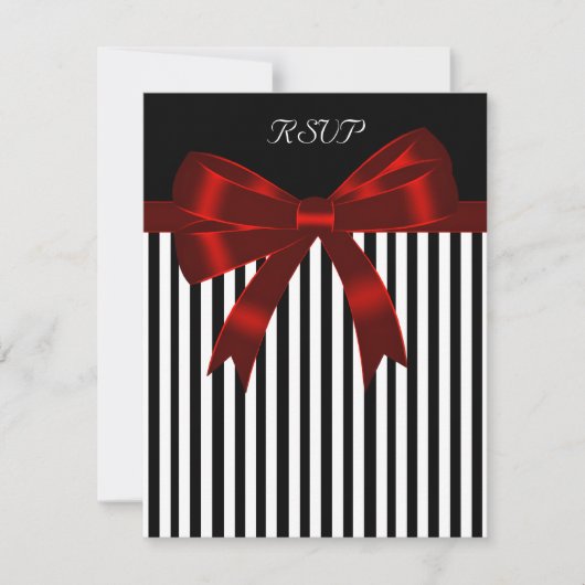 Black Stripe Red Bow Wedding RSVP Kaart (Voorkant)
