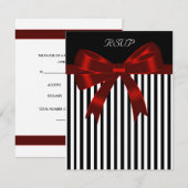 Black Stripe Red Bow Wedding RSVP Kaart (Voorkant / Achterkant)