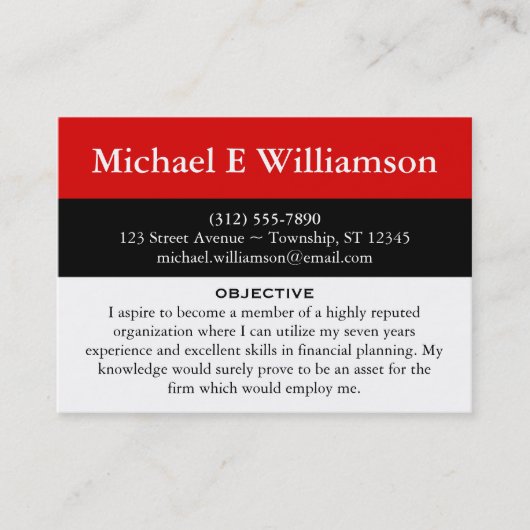 Black Stripe Red RESUME Visitekaartjes (Voorkant)