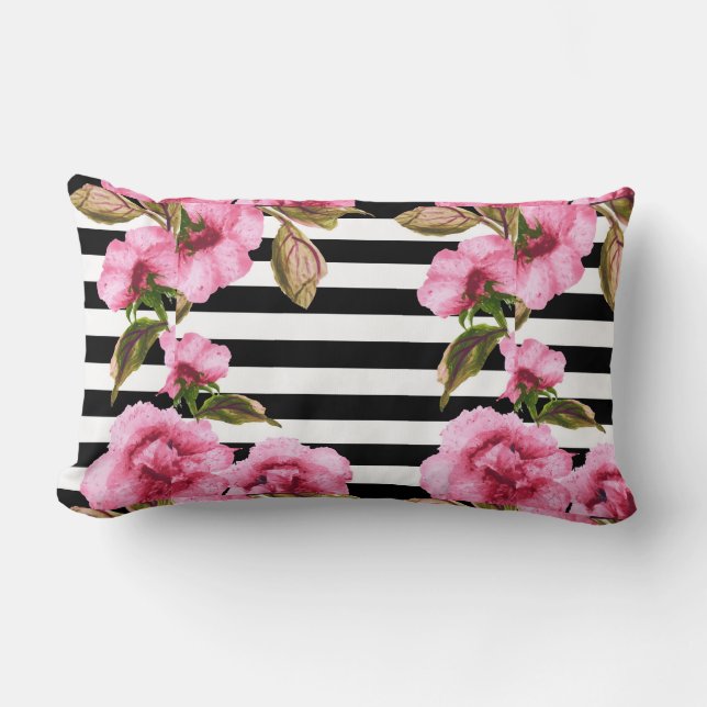 Black Stripe Roos omkeerbaar lumbar Pillow Kussen (Voorkant)