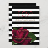 Black Stripe Roos Rood en Zwart Wedding RSVP Kaart (Voorkant / Achterkant)