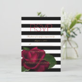 Black Stripe Roos Rood en Zwart Wedding RSVP Kaart (Staand voorkant)