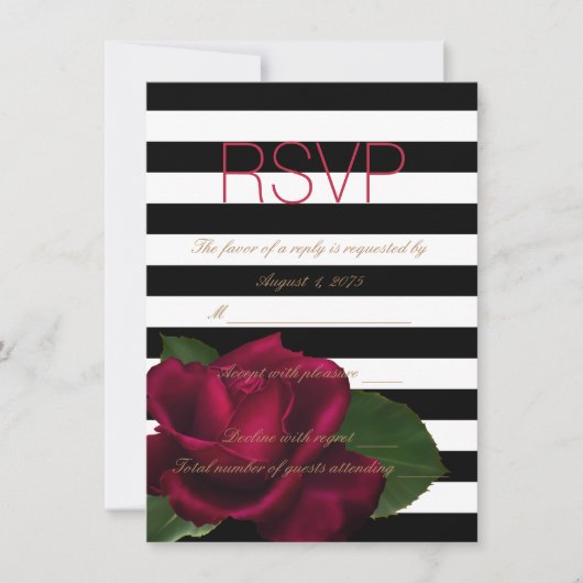 Black Stripe Roos Rood en Zwart Wedding RSVP Kaart (Voorkant)