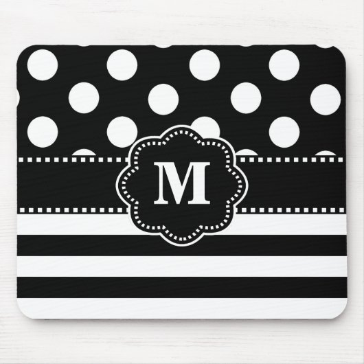 Black Stripe Stippen Monogram Muismat. Muismat (Voorkant)