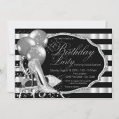 Black Stripe Zilveren Hoge Hakken Verjaardagsfeest Kaart (Achterkant)