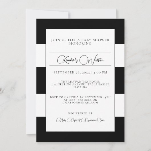 Black Striped Baby shower Invitation Kaart (Voorkant)