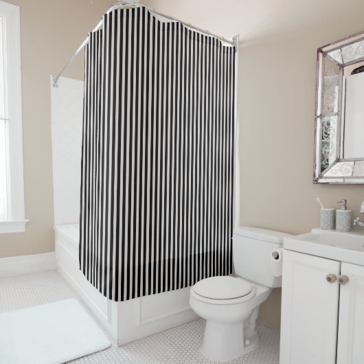 Black Striped Bathroom Shower Curtain Douchegordijn (In situ)