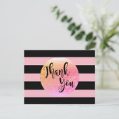 Black Striped Dankjewel roze bruiloft Briefkaart (Staand voorkant)