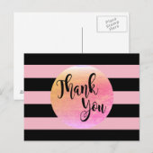 Black Striped Dankjewel roze bruiloft Briefkaart (Voorkant / Achterkant)