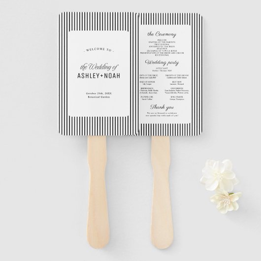 Black Striped Elegance Classy Wedding Program Handwaaier (Voorkant en achterkant)