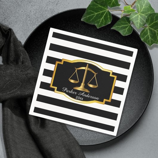 Black Striped Gold Law Scales Graduparty Servetten