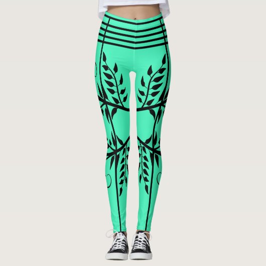 Black Striped Green Futuristic Athletic Leggings (Voorkant)