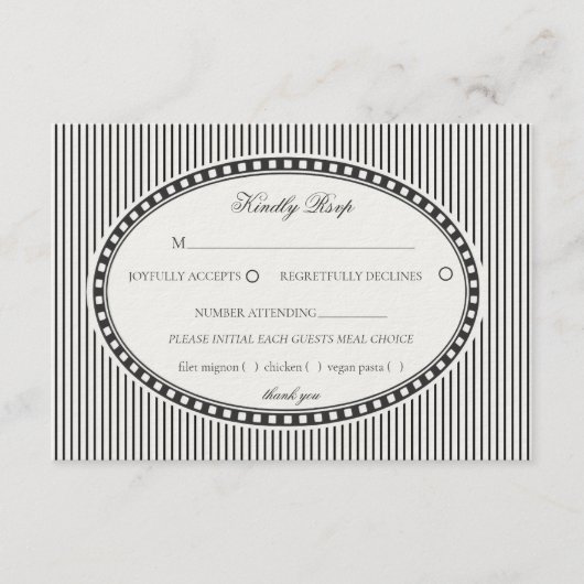 Black Striped Harlequin Pattern Wedding RSVP Informatiekaartje (Voorkant)