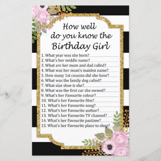 Black Striped Hoe goed je verjaardagsmeisje kent (Voorkant)