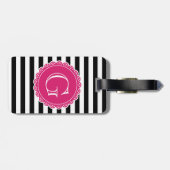 Black Striped Pattern Hot Pink Monogram Bagagelabel (Achterkant horizontaal)
