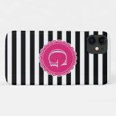 Black Striped Pattern Hot Pink Monogram Case-Mate iPhone Case (Achterkant (horizontaal))