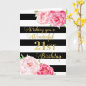 Black Stripes and Pink Flowers Happy 21st Birthday Kaart (Gele Bloem)