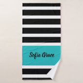 Black Stripes Aqua Custom Name Bath Towel Badhanddoek (Badhanddoek)