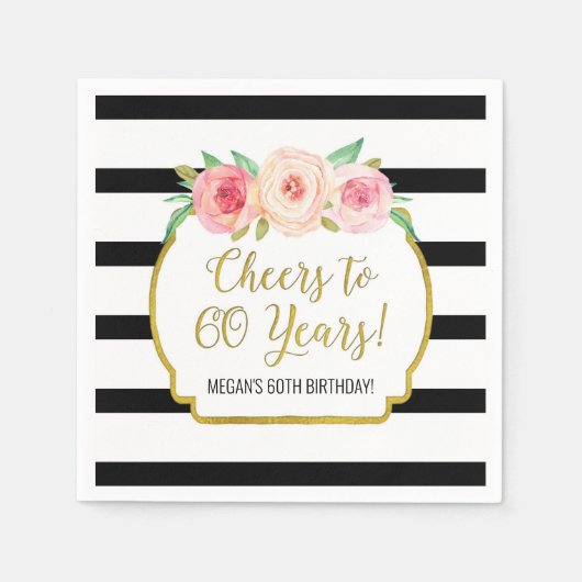 Black Stripes Bloemen Proost op 60 jaar verjaardag Servet (Voorkant)