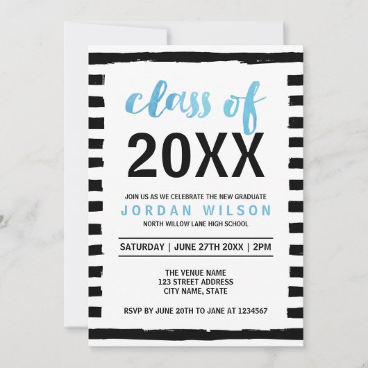 Black Stripes Blue Class of 2023 Graduation Party Kaart (Voorkant)