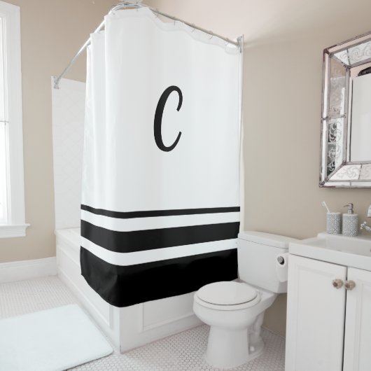 Black Stripes Custom Monogram Shower Curtain Douchegordijn (In situ)