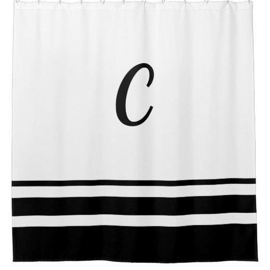 Black Stripes Custom Monogram Shower Curtain Douchegordijn (Voorkant)