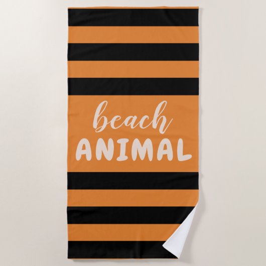Black Stripes Custom Text Beach ANIMAL Strandlaken (Voorkant)