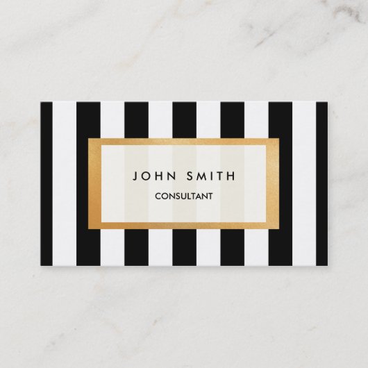 Black Stripes & Faux Gold Dual-Visitekaartje Visitekaartje (Voorkant)