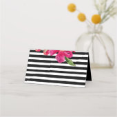 Black Stripes | Fuchsia Flowers Wedding Plaatskaartje (Achterkant)