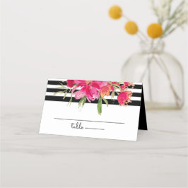 Black Stripes | Fuchsia Flowers Wedding Plaatskaartje