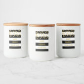 Black Stripes Gold Confetti Custom Christmas Voedselcontainer Etiket (Flessen)