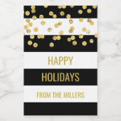 Black Stripes Gold Confetti Custom Christmas Voedselcontainer Etiket (Enkel label)