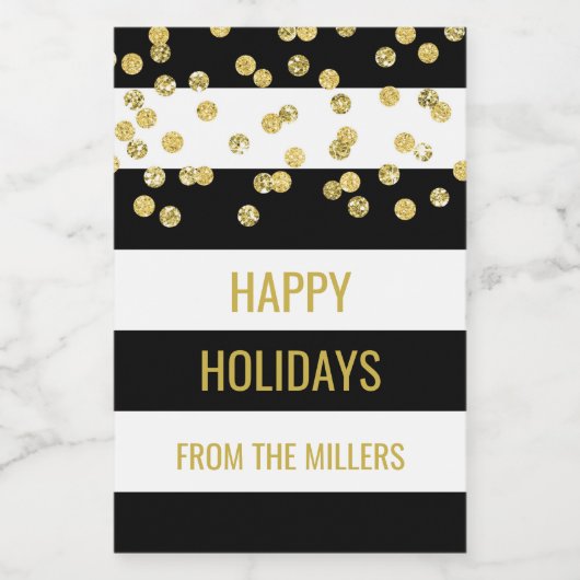Black Stripes Gold Confetti Custom Christmas Voedselcontainer Etiket (Enkel label)