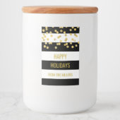 Black Stripes Gold Confetti Custom Christmas Voedselcontainer Etiket (Voorkant)