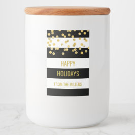Black Stripes Gold Confetti Custom Christmas Voedselcontainer Etiket