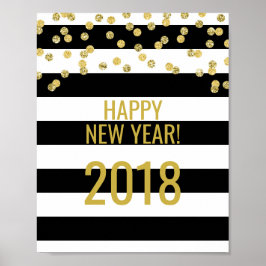 Black Stripes Gold Confetti Happy Nieuwjaar 2018 Poster