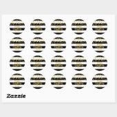 Black Stripes Gold Confetti Merry Christmas Custom Ronde Sticker (Vel)