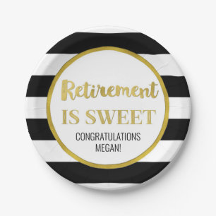 Black Stripes Gold Confetti Retirement is Sweet Papieren Bordje