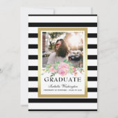 Black Stripes Gold Floral Gradual Party Foto Kaart (Voorkant)